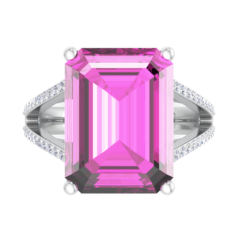Martha Stewart 10 1/4ctw. Emerald Cut Pink Sapphire & Lab Grown Diamond Ring In Sterling Silver image number null